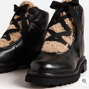 Ted Baker Mosie Leather and Faux Shearling-Blend Boots BLK 7 NEW